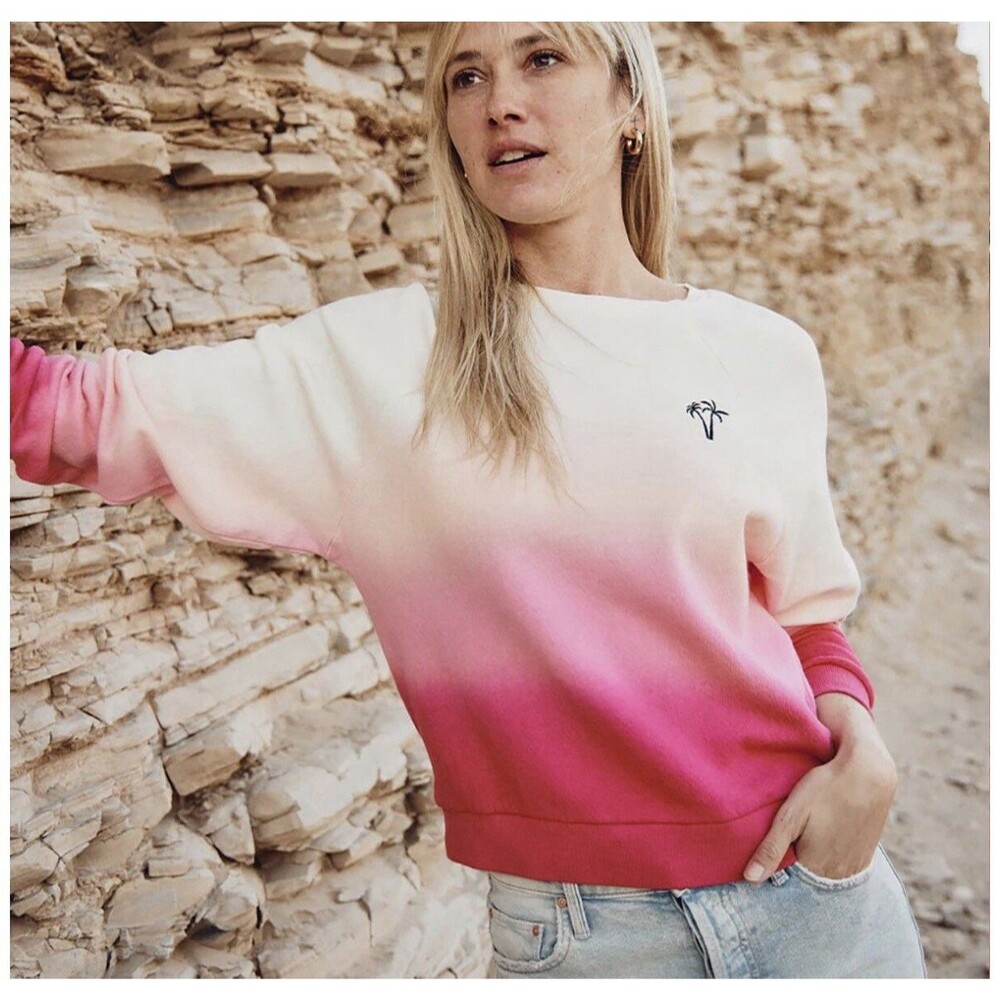 Marine Layer Ombré Palm Crewneck Sweatshirt Women Sz S Pinks Cozy Coastal EUC